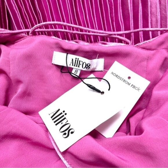 NWT AiiFOS Vera Pleated Metallic Gown 8 Pink Magenta Plisse Ruched Slit Formal - Picture 5 of 14